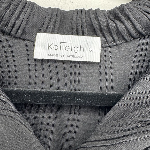 Kaileigh Size Large Black Long sleeve Button Up Shirt Texture‎ Semi Sheer Collar - Picture 3 of 10